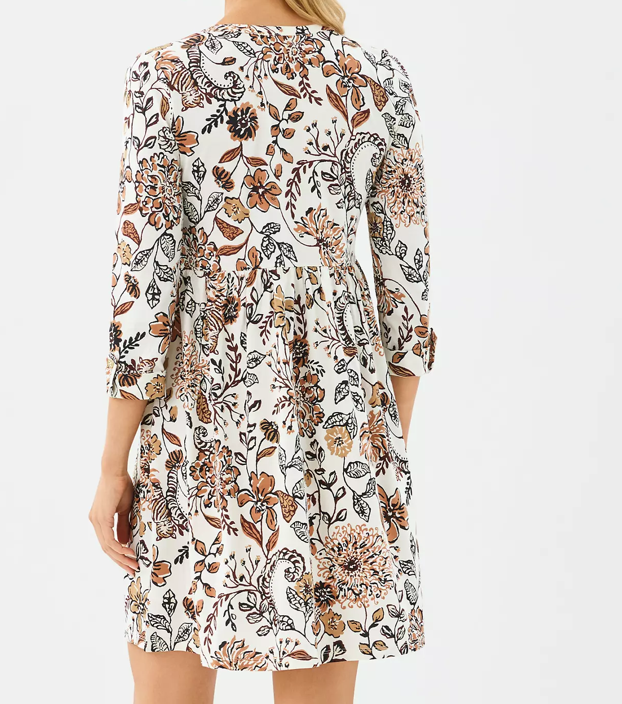Notch Neck 3/4 Roll Tab Sleeve Floral Print Swing Mini Dress
