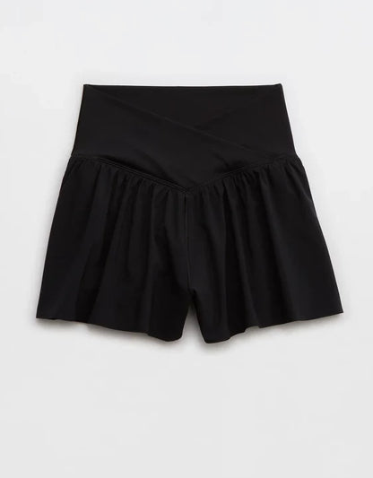 Women’s Crossover Waist Flowy Skort with Built-In Shorts & Side Pockets