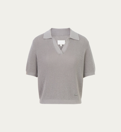 Women’s Johnny Collar Open Knit Cropped Polo Top