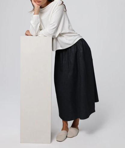Women’s Elastic Waist Pleated Hemp Blend Flowing Maxi Skirt