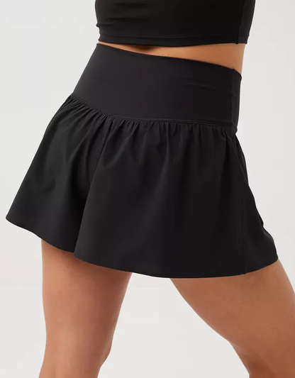 Women’s Crossover Waist Flowy Skort with Built-In Shorts & Side Pockets