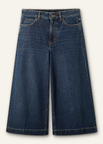 Women’s Mid Rise Wide Leg Cropped Denim Culotte