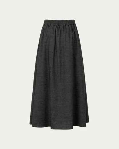 Women’s Elastic Waist Pleated Hemp Blend Flowing Maxi Skirt