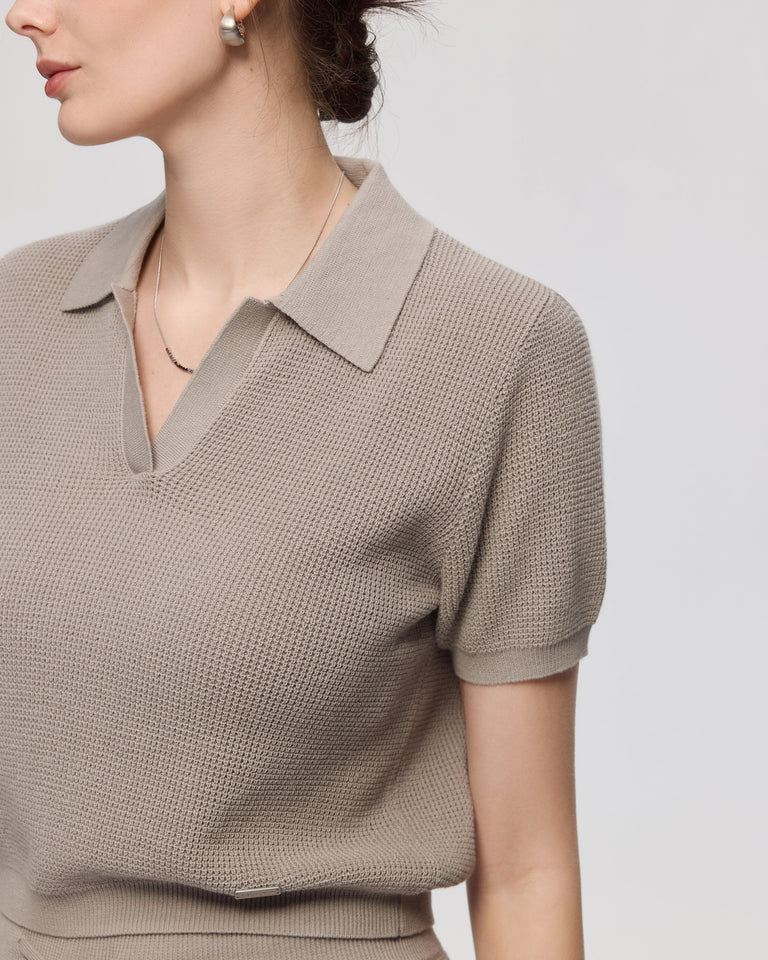 Women’s Johnny Collar Open Knit Cropped Polo Top